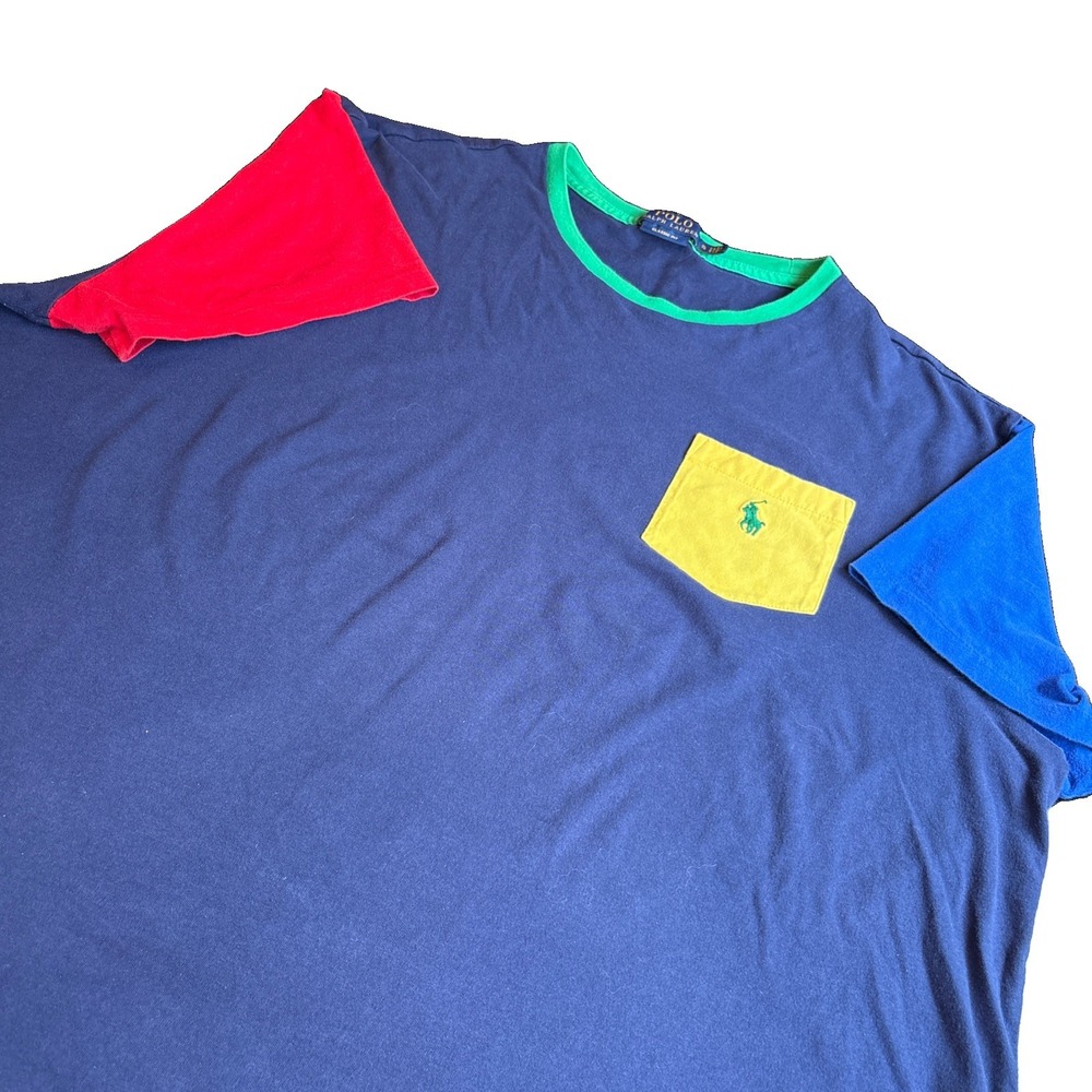 Vintage Y2K Polo Ralph Lauren T Shirt Men's XL Colorblock Pocket Tee Classic 90'